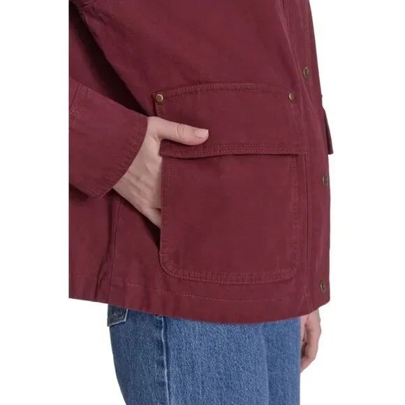 Levis Womens Chore Barn Jacket Small Dark Red Canvas Corduroy Collar Workwear - Picture 6 of 7